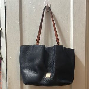Dooney & Bourke Dark Blue Tote with Brown Straps